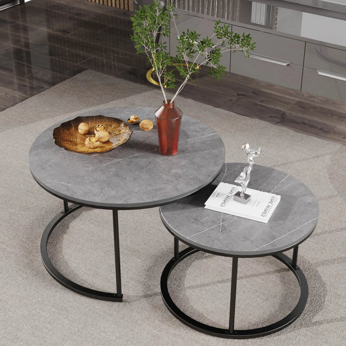 2 Piece Marble Round Nest Of Tables