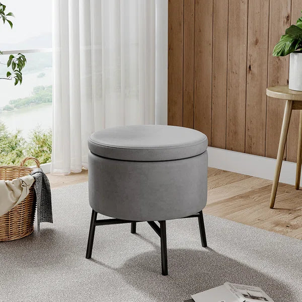 Wide Velvet Round Solid Colour Ottoman with Storage