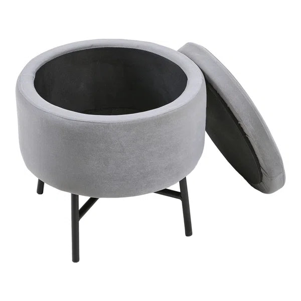 Wide Velvet Round Solid Colour Ottoman with Storage