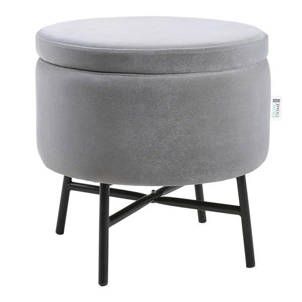 Wide Velvet Round Solid Colour Ottoman with Storage