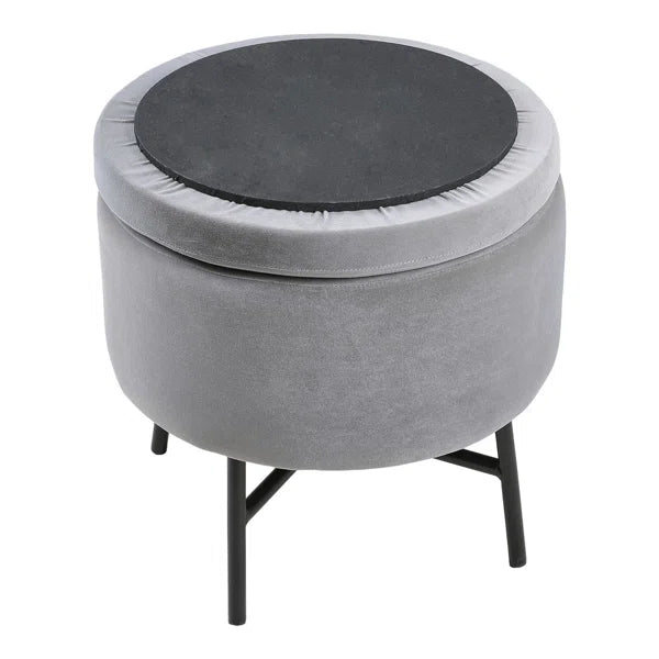 Wide Velvet Round Solid Colour Ottoman with Storage