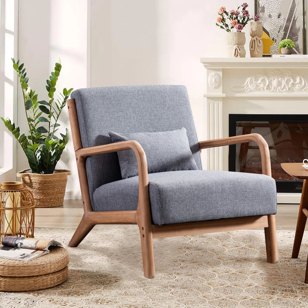 Modern Solid Wood Frame Upholstered Accent Chair