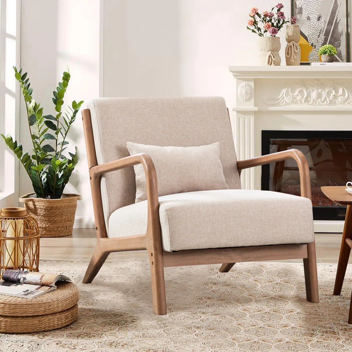 Modern Solid Wood Frame Upholstered Accent Chair