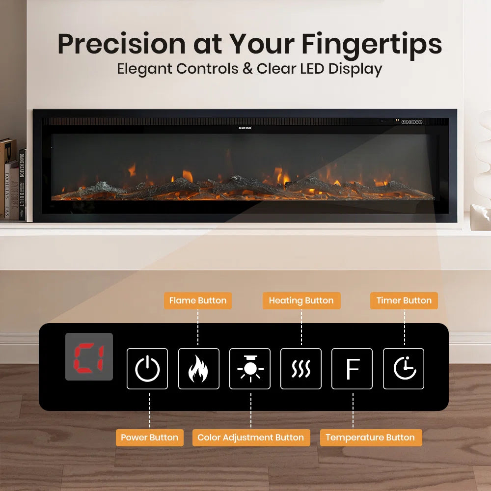 1800W Electric Fireplace - 12 Flame Colours