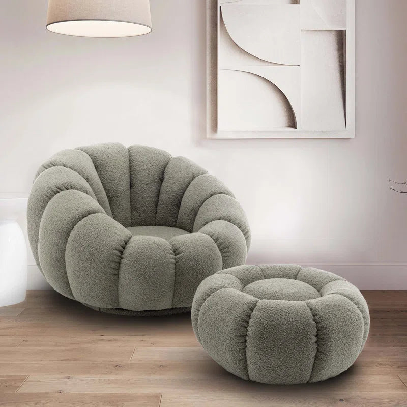 Boucle Swivel Accent Chair with Footstool