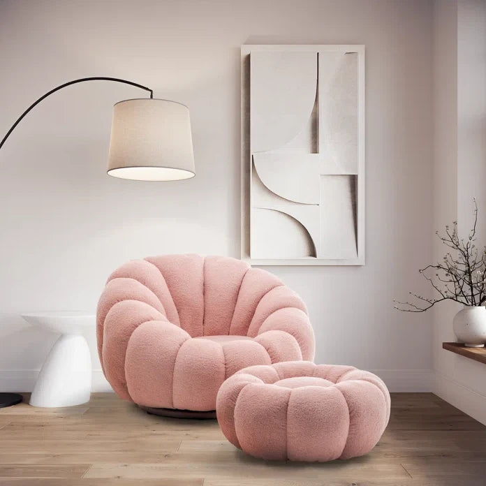 Boucle Swivel Accent Chair with Footstool