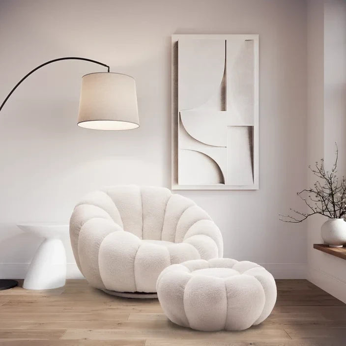 Boucle Swivel Accent Chair with Footstool