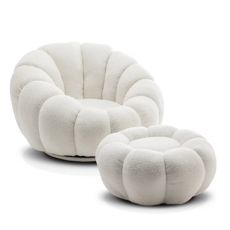 Boucle Swivel Accent Chair with Footstool