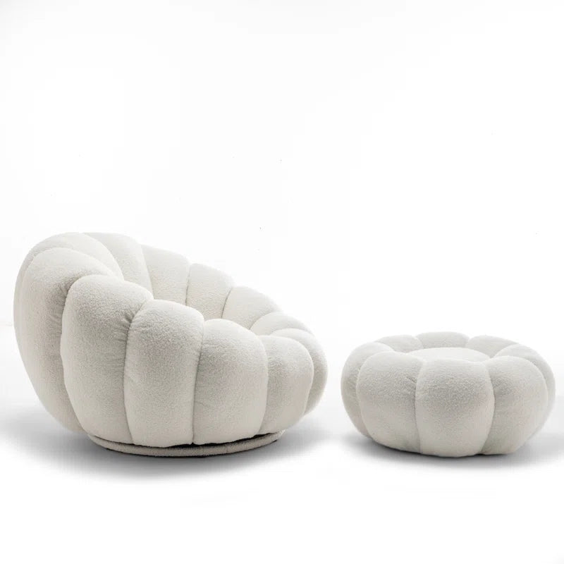 Boucle Swivel Accent Chair with Footstool