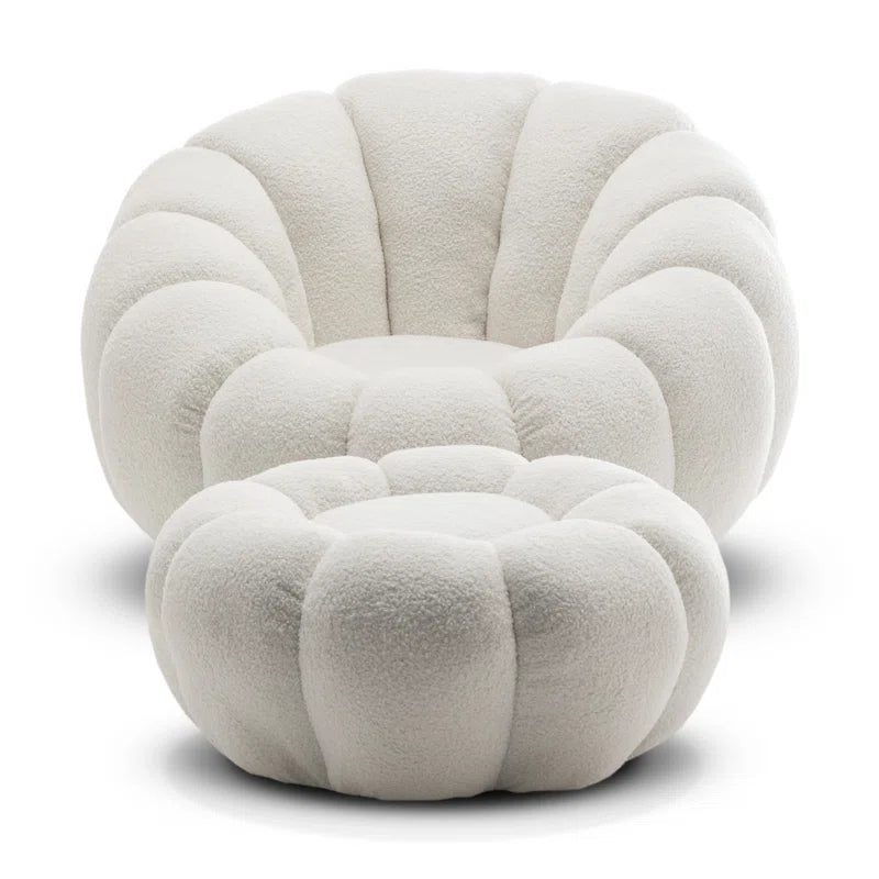 Boucle Swivel Accent Chair with Footstool