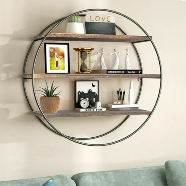 3 Tier Circle Solid Wood Floating Shelf