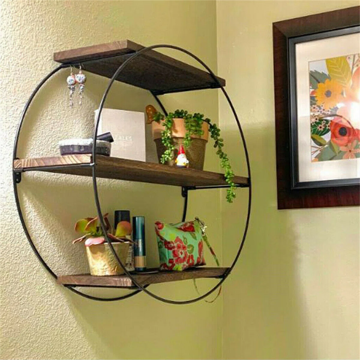 3 Tier Circle Solid Wood Floating Shelf