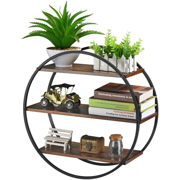 3 Tier Circle Solid Wood Floating Shelf